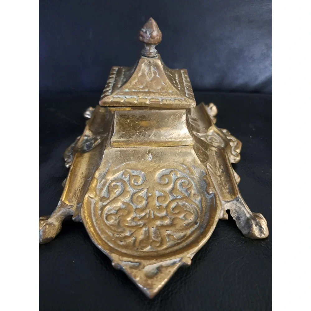 Vintage Brass Metal Ornate Inkwell Made‎ In Japan